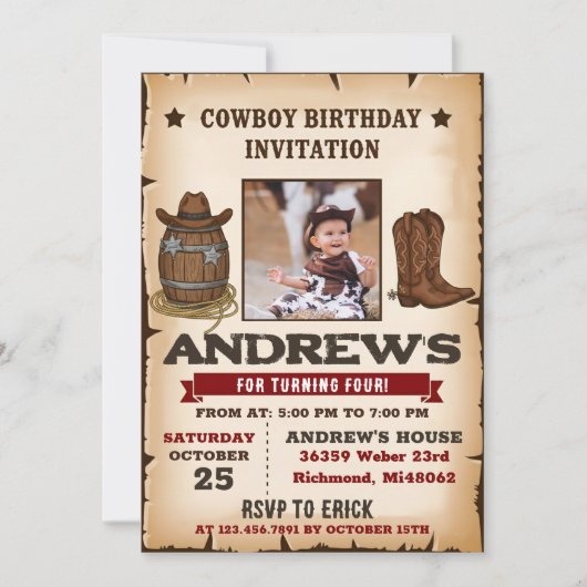 Personal Western Wild West Cowboy Birthday Party Kaart (Voorkant)