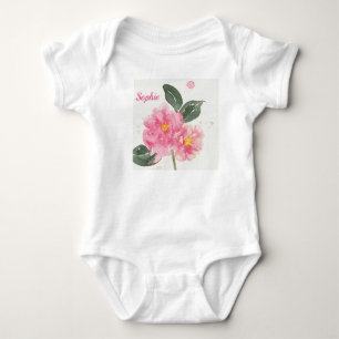 Personal Wit baby T-shirt met roze camellia