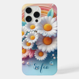 Personalidado Flores Margarita 3D Colores Pasteles iPhone 15 Pro Max Case
