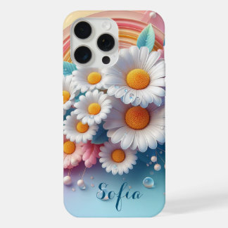Personalidado Flores Margarita 3D Colores Pasteles iPhone 15 Pro Max Case