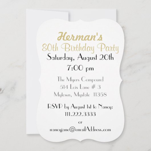 Personalisatie: 80e gouden en zwarte feestdag kaart (Achterkant)