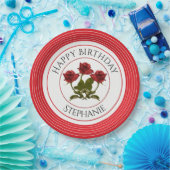 Personalisatie:  Birthday Red Rose Floral Photogra Papieren Bordje (Feest)