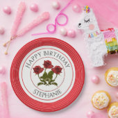 Personalisatie:  Birthday Red Rose Floral Photogra Papieren Bordje (Feest)