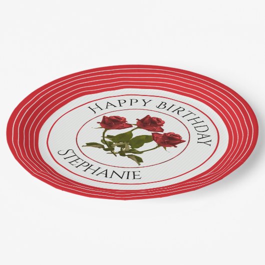 Personalisatie:  Birthday Red Rose Floral Photogra Papieren Bordje (Gekanteld)