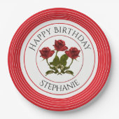 Personalisatie:  Birthday Red Rose Floral Photogra Papieren Bordje (Voorkant)