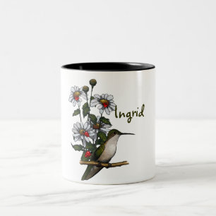 Personalisatie: Daisies, Hummingbird, Ladybugs: Ku Tweekleurige Koffiemok