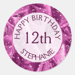Personalisatie: "Happy Birthday" Orchid Textured Ronde Sticker