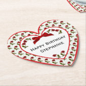Personalisatie: Happy Birthday Red Roses Pattern Kartonnen Onderzetters (Gekanteld)