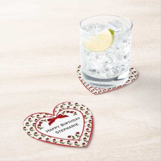 Personalisatie: Happy Birthday Red Roses Pattern Kartonnen Onderzetters (Insitu)
