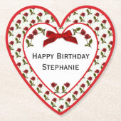 Personalisatie: Happy Birthday Red Roses Pattern Kartonnen Onderzetters (Voorkant)