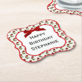 Personalisatie: Happy Birthday Red Roses Pattern Kartonnen Onderzetters (Gekanteld)