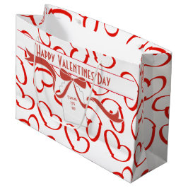 Personalisatie: Happy Valentijns Hearts en Bow (L) Large Cadeautasje