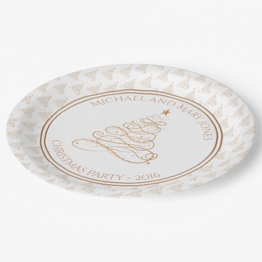 Personalisatie: "Kerstfeest" Gouden Boom Papieren Bordje (Gekanteld)