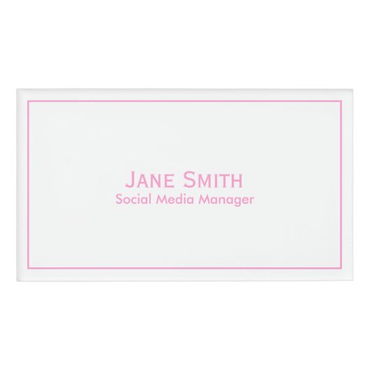 Personalisatie: Minimaal roze en wit voor bedrijve Naambadge (Voorkant)