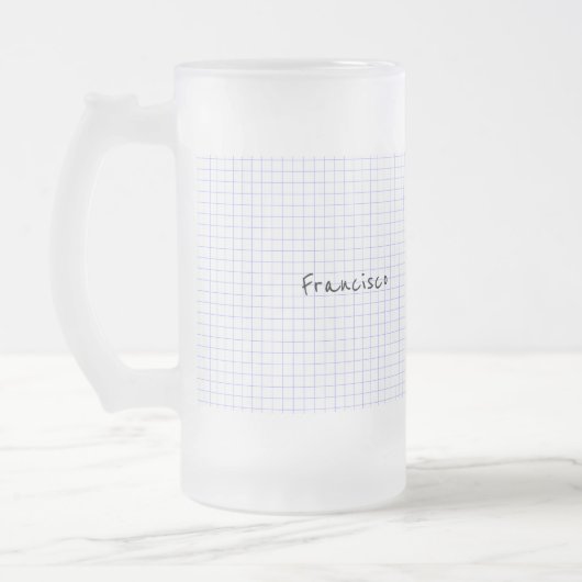 Personalisatie:  Minimalistisch blauw/wit rastermo Matglas Bierpul (Links)