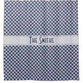 Personalisatie:  Navy Gingham Check Diagonal Patro Douchegordijn (Voorkant)