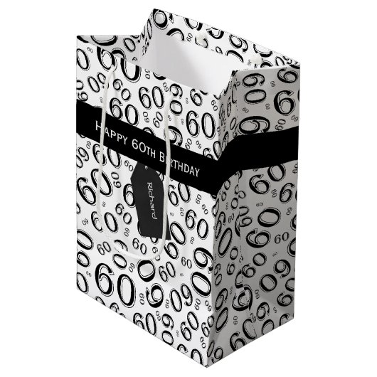 Personalisatie: Over The Hill 60th Birthday Theme Medium Cadeauzakje (Voorkant Gekanteld)