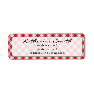Personalisatie: Rood en wit Gingham Check Pattern Etiket
