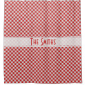 Personalisatie:  Rood Gingham Check Diagonaal Patr Douchegordijn (Voorkant)