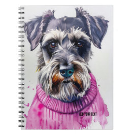 PERSONALISATIE: Schnauzer Hond in Roze Trui Notitieboek