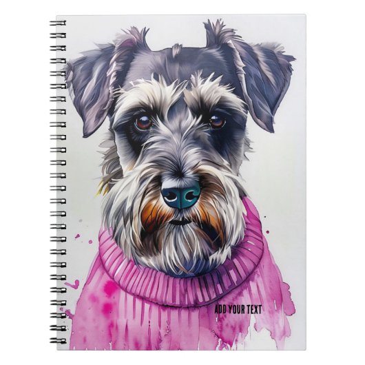PERSONALISATIE: Schnauzer Hond in Roze Trui Notitieboek (Voorkant)
