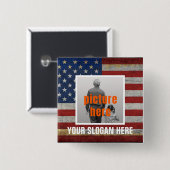 PERSONALISATIE SLOGAN LAND UITDRUKKING AANGEPASTE  VIERKANTE BUTTON 5,1 CM (Voorkant /achterkant)