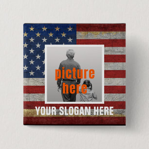 PERSONALISATIE SLOGAN LAND UITDRUKKING AANGEPASTE VIERKANTE BUTTON 5,1 CM