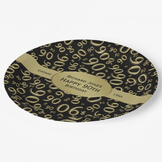 Personalisatie:  Thema voor 90e verjaardag zwart e Papieren Bordje (Gekanteld)