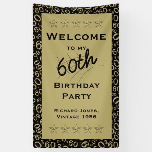 Personalisatie: Welkom 60th Birthday Party - Black Spandoek (Verticaal)