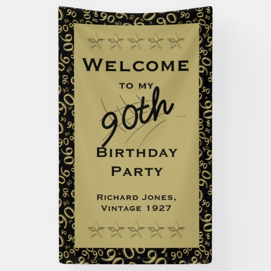 Personalisatie: Welkom 90th Birthday Party - Black Spandoek (Verticaal)