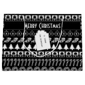 Personalisatie: Zwarte en witte kerststrepen Large Cadeautasje (Voorkant)