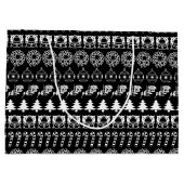 Personalisatie: Zwarte en witte kerststrepen Large Cadeautasje (Achterkant)