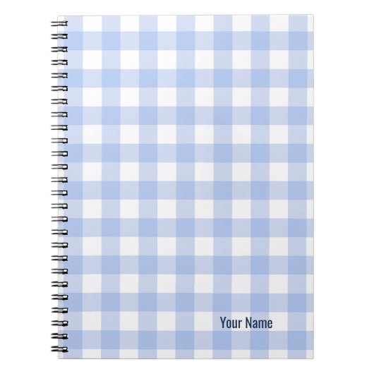 PERSONALISE Blue Gingham Pattern Notebook Notitieboek (Voorkant)
