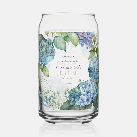 Personalise Bridal Shower Blue Hydrangeas Blikvorm Glas (Achterkant)