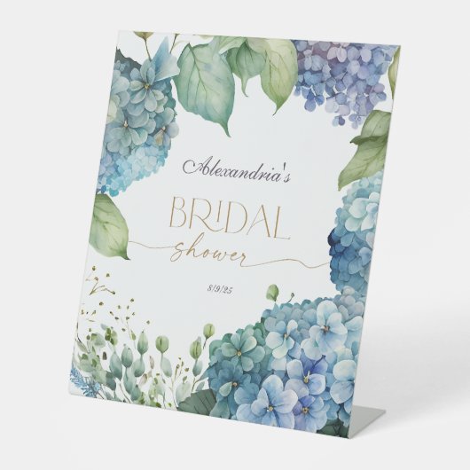 Personalise Bridal Shower Blue Hydrangeas Reclamebord Met Voetstuk (Voorkant)