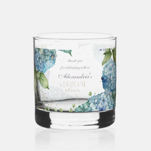 Personalise Bridal Shower Blue Hydrangeas Whisky Glas (Achterkant)