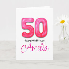 Personalised 50th Birthday Number Balloon Card Kaart