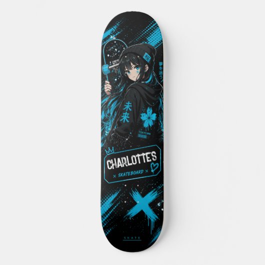 Personalised Anime Cyan Skateboard Deck (Voorkant)