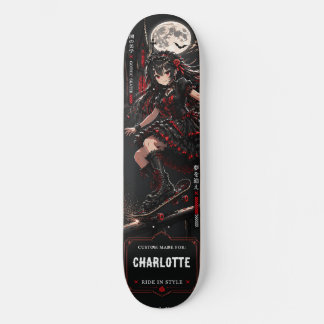 Personalised Anime Girl Goth Red and Black Persoonlijk Skateboard