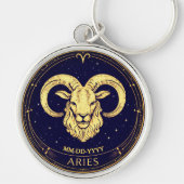 Personalised Aries Zodiac Keychain with Birth Date (Voorkant)