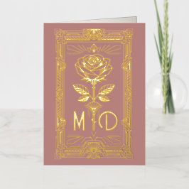 Personalised Art Deco Gold Foil Rose Card Folie Wenskaart