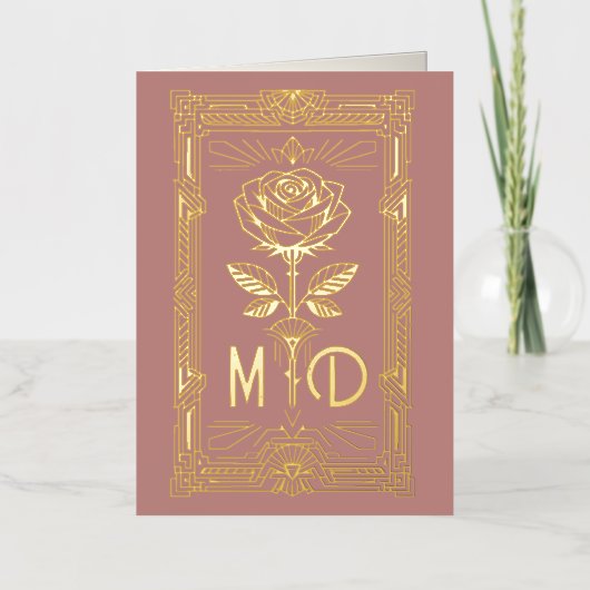 Personalised Art Deco Gold Foil Rose Card Folie Wenskaart (Voorkant)