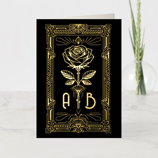 Personalised Art Deco Gold Foil Rose Card Folie Wenskaart (Voorkant)
