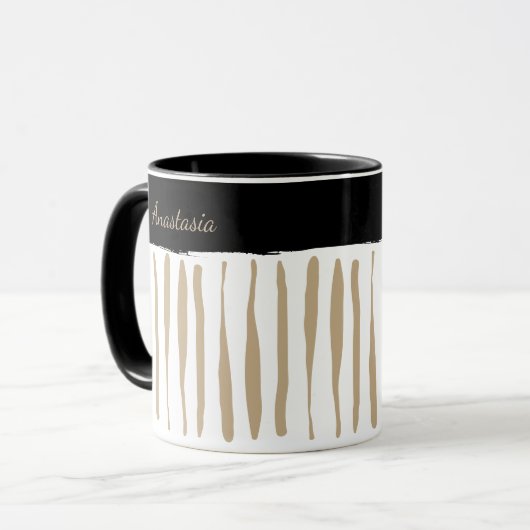 Personalised Black and Gold Artistic Stripes Mok (Voorkant links)