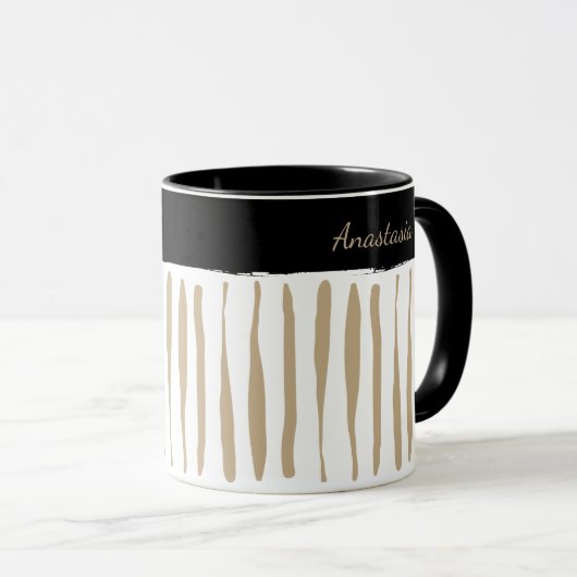 Personalised Black and Gold Artistic Stripes Mok (Voorkant rechts)