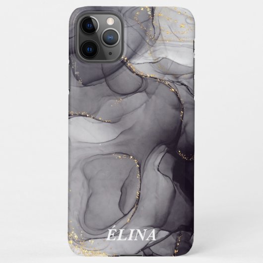 Personalised black and white marble name iPhone hoesje (Achterkant)