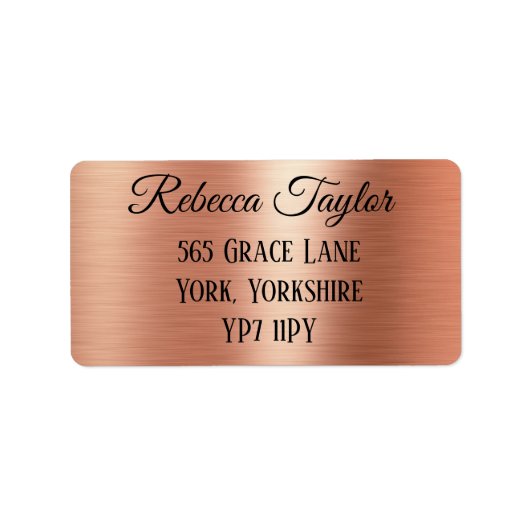 Personalised Black Elegant Rose Gold Address Etiket (Voorkant)