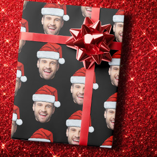 Personalised Black Face Santa Hat Gift Wrap Cadeaupapier
