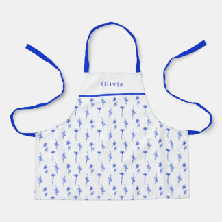 Personalised Blue Floral Pattern Apron. Schort