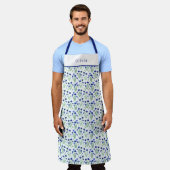 Personalised Blue Flowers Floral Pattern Apron. Schort (Gedragen)